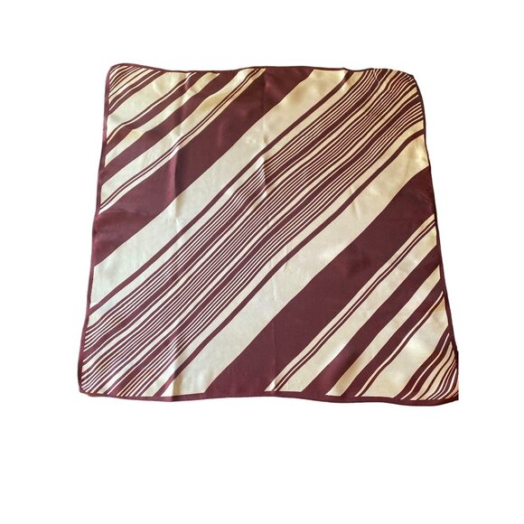 Vintage 1960's Burgundy Cream Graphic Stripe Scarf Square - Picture 1 of 5